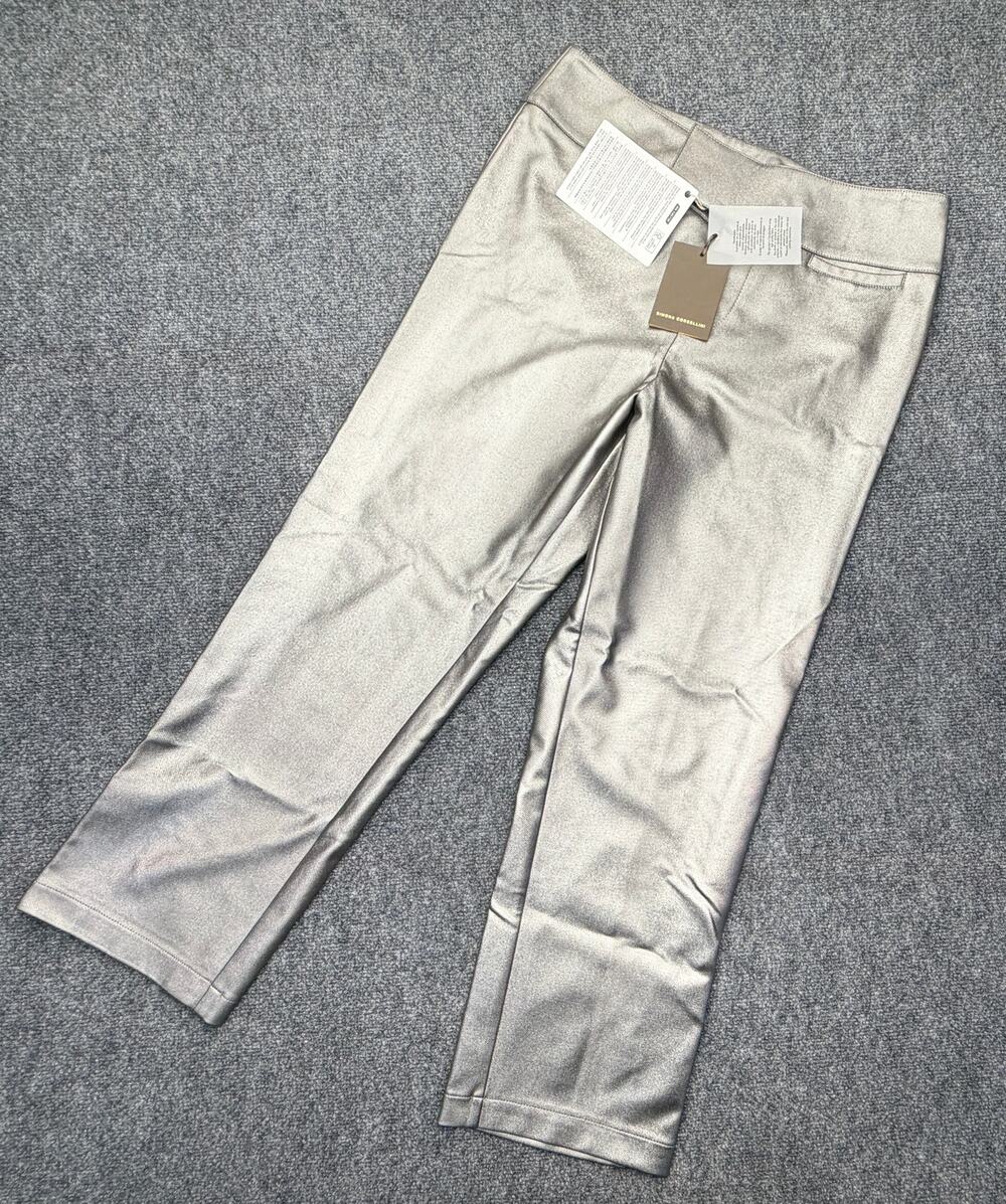 Simona Corsellini Womens IT 46 Silver Metallic Stretch Crop Pants NWT Italy NEW